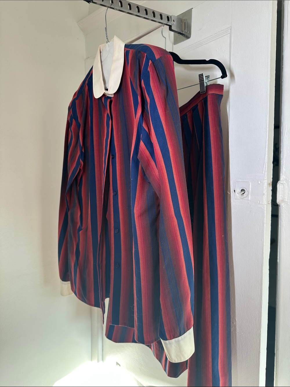 Vintage Red & Navy Striped Blouse and Skirt Set 100% cotton